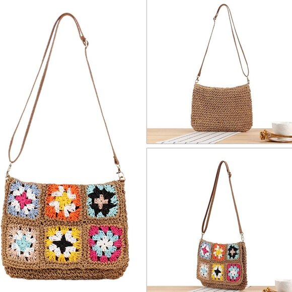 Sustainable Woven Crossbody Bag with Floral Design - Ideal for Beach Vacations - Picture 2 of 9